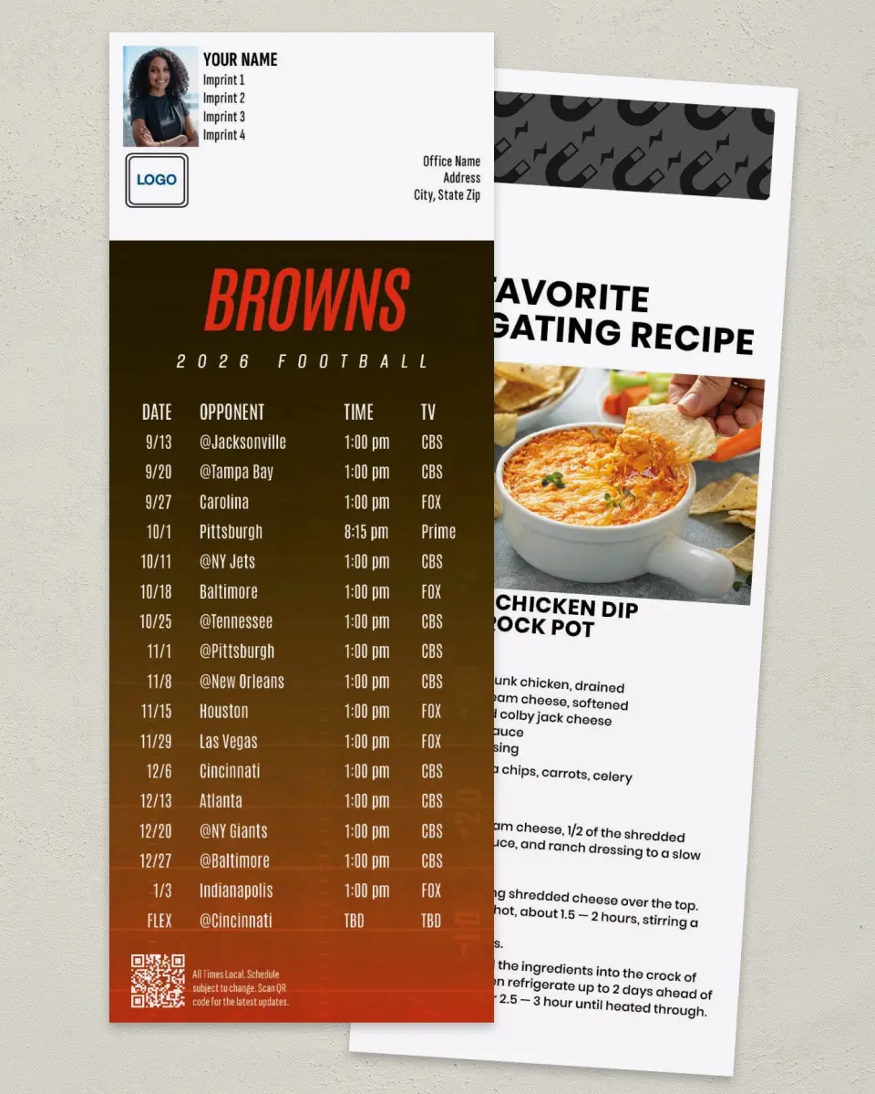 This is a 3½" x 9" Football Schedule Magnet called Browns printed in full color