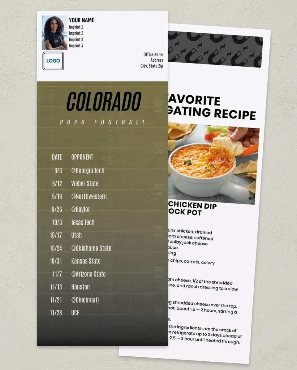 This is a 3½" x 9" Football Schedule Magnet called Colorado printed in full color