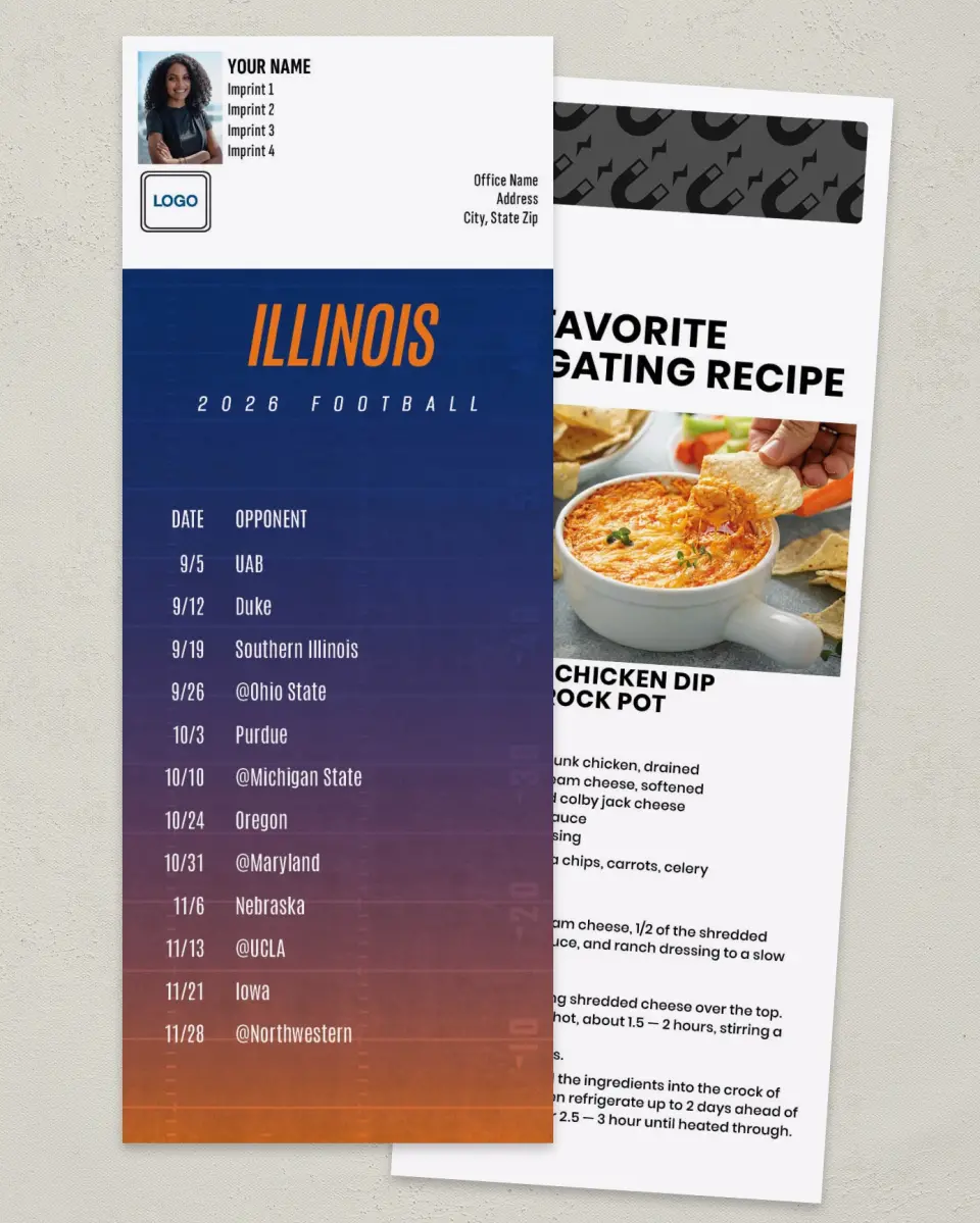 This is a 3½" x 9" Football Schedule Magnet called Illinois printed in full color