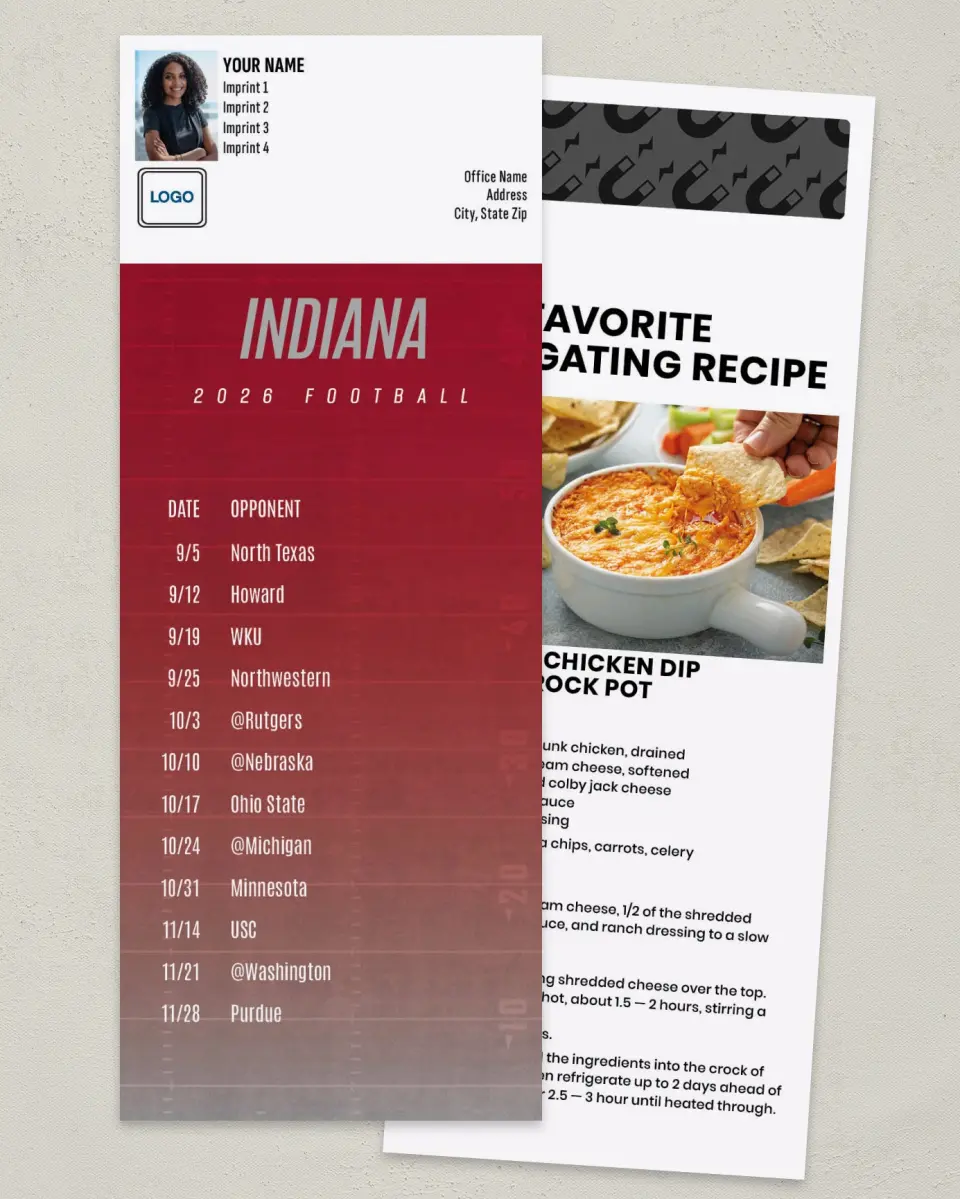 This is a 3½" x 9" Football Schedule Magnet called Indiana printed in full color