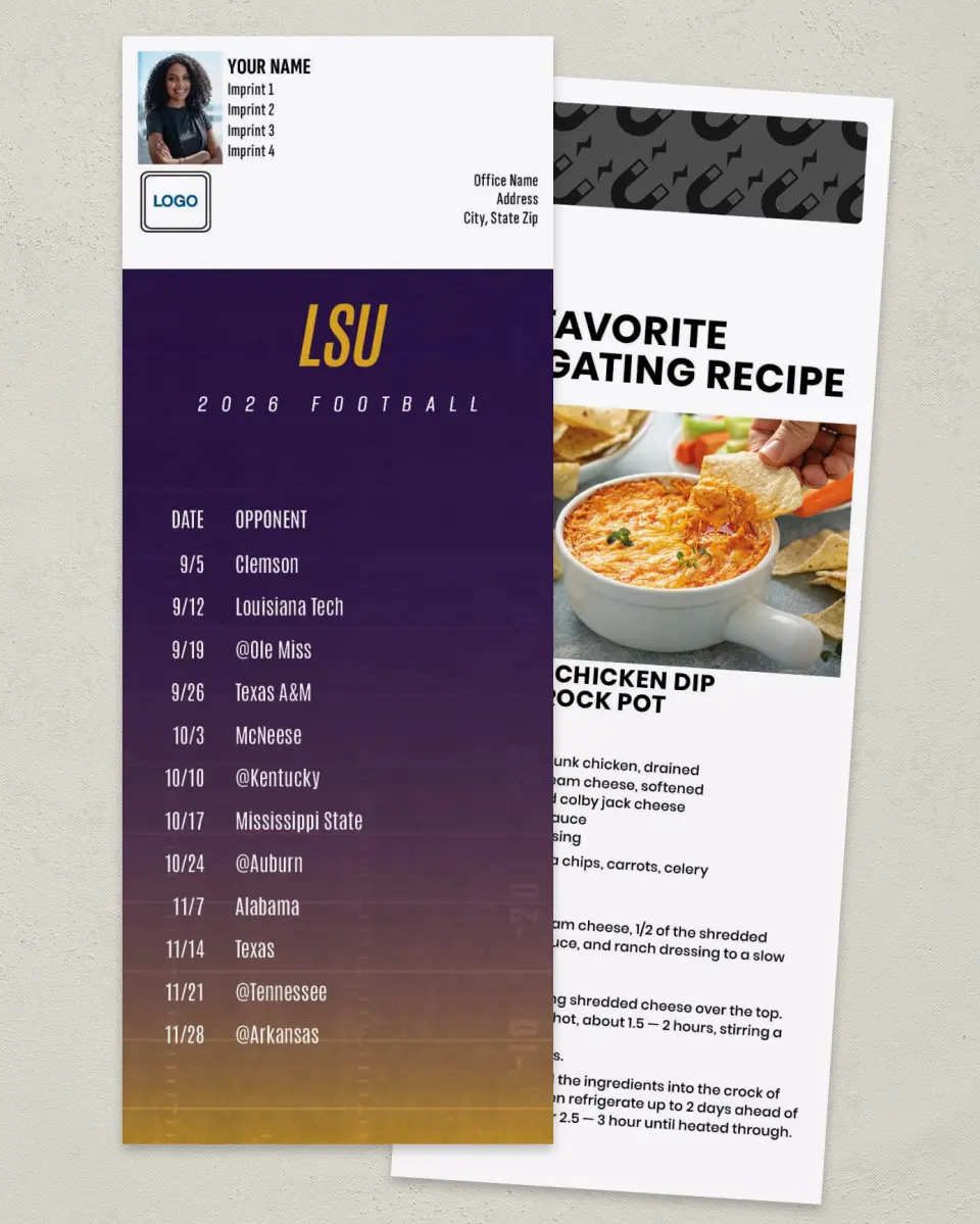This is a 3½" x 9" Football Schedule Magnet called LSU printed in full color