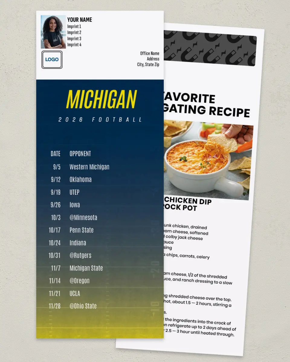 This is a 3½" x 9" Football Schedule Magnet called Michigan printed in full color