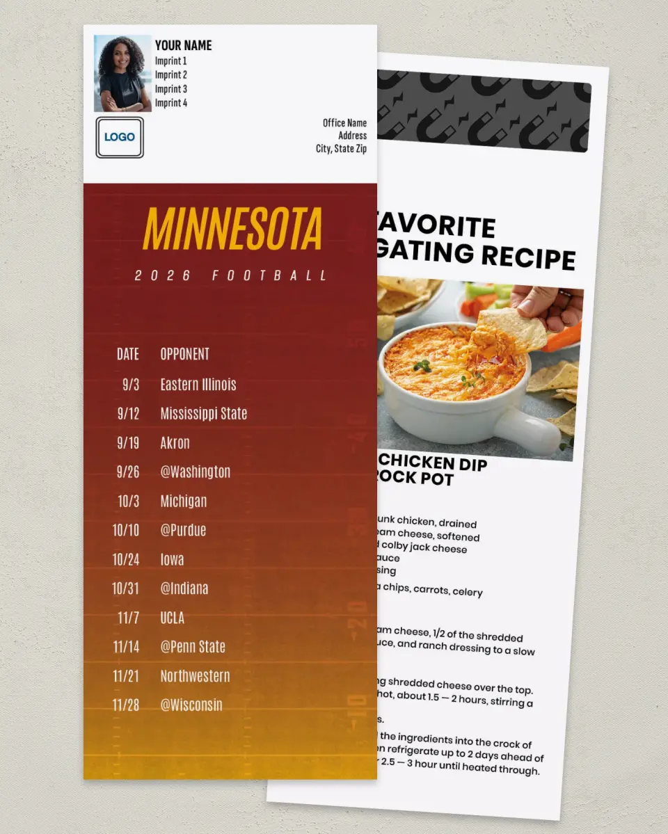 This is a 3½" x 9" Football Schedule Magnet called Minnesota printed in full color