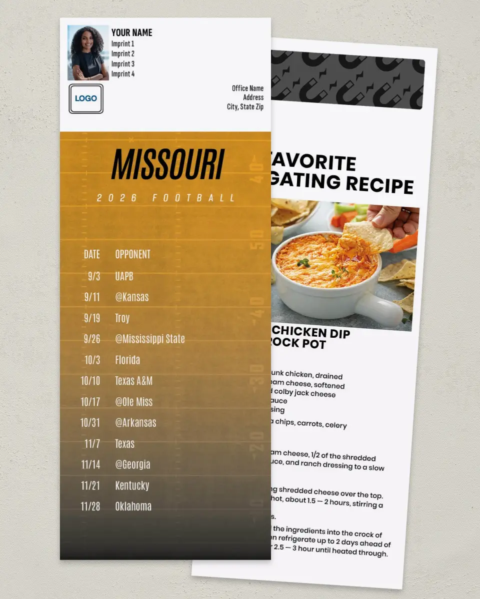 This is a 3½" x 9" Football Schedule Magnet called Missouri printed in full color