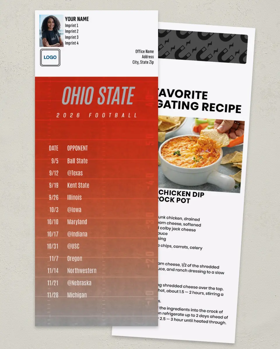 This is a 3½" x 9" Football Schedule Magnet called Ohio State printed in full color