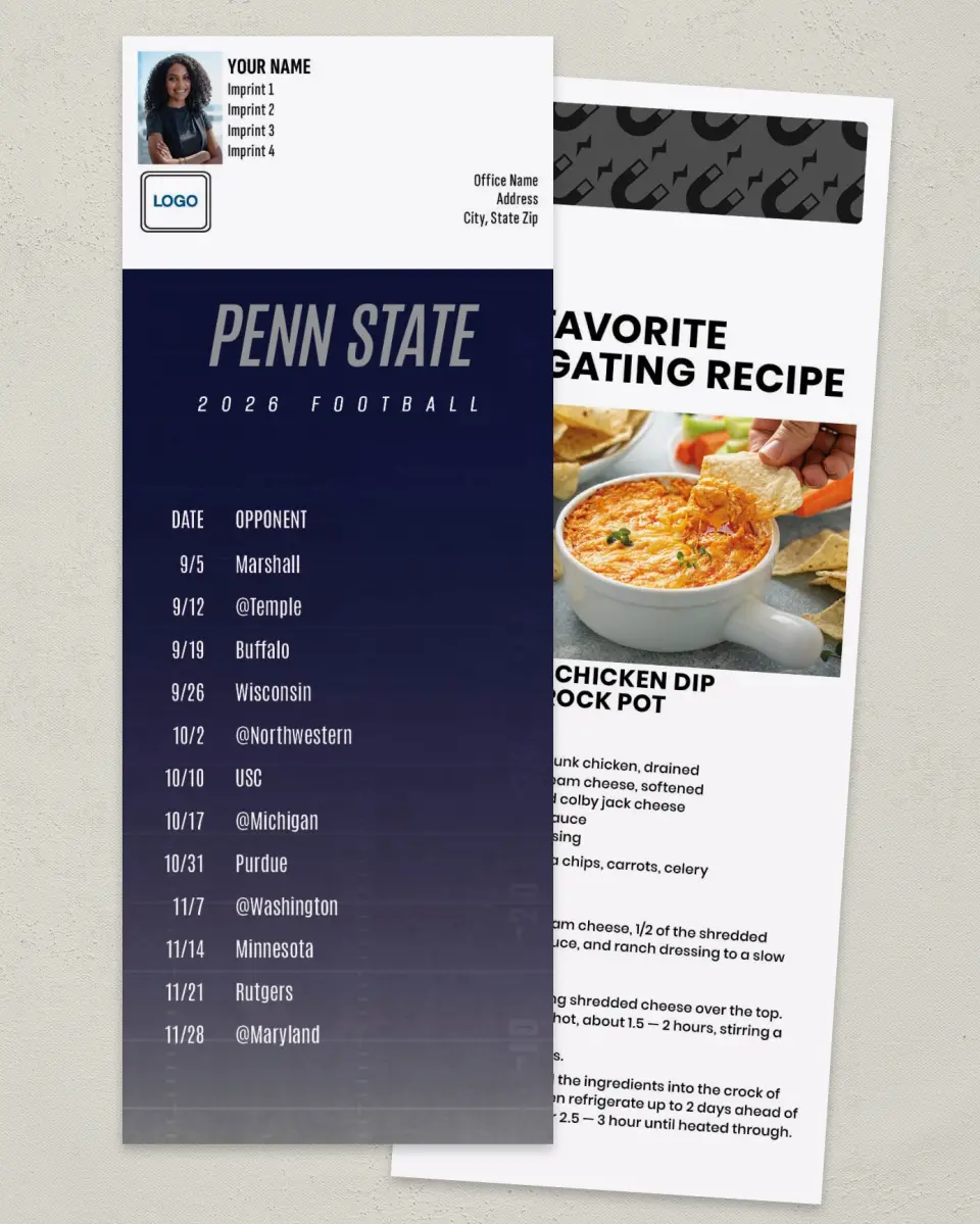 This is a 3½" x 9" Football Schedule Magnet called Penn State printed in full color
