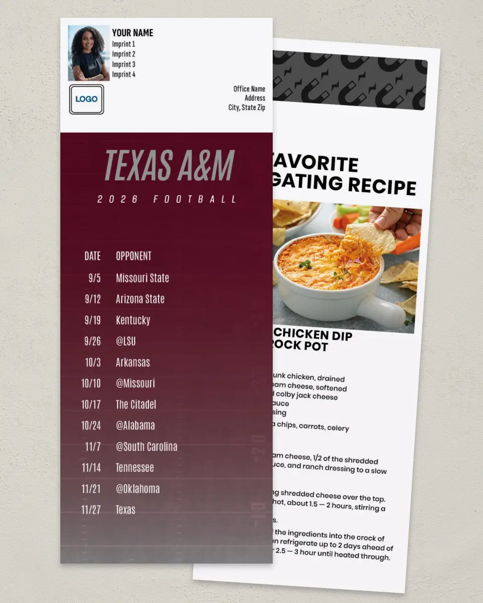 This is a 3½" x 9" Football Schedule Magnet called Texas A&M printed in full color