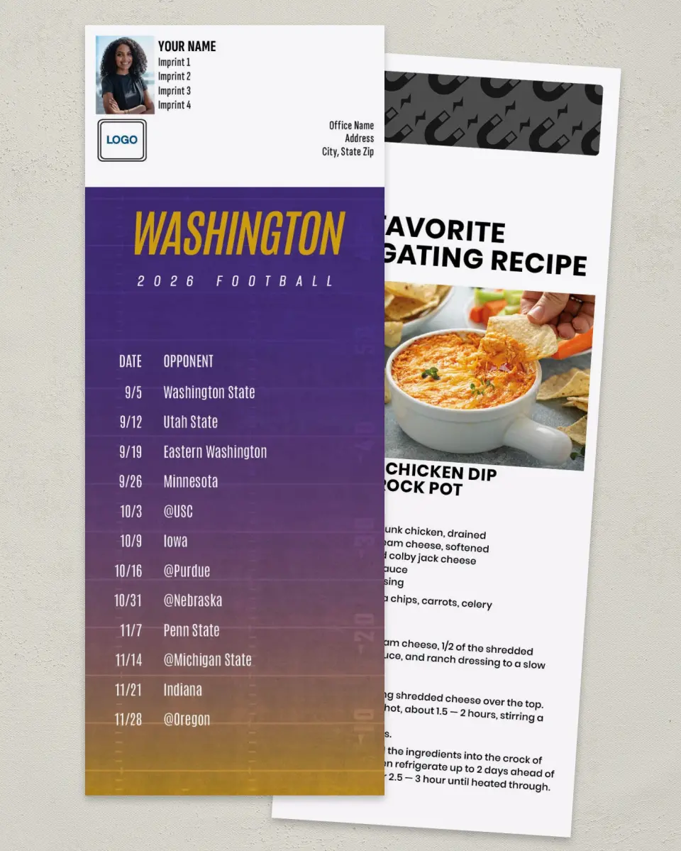 This is a 3½" x 9" Football Schedule Magnet called Washington printed in full color