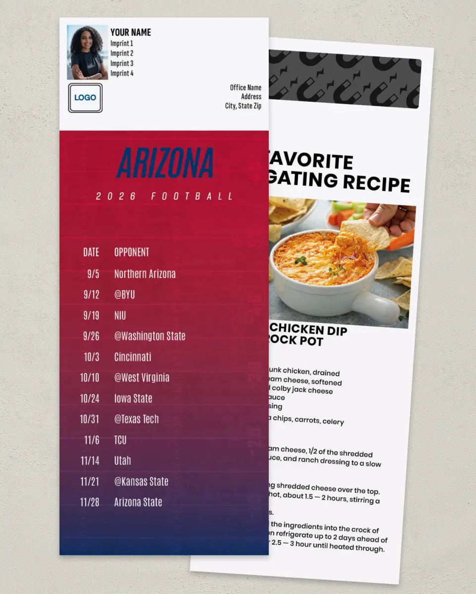This is a 3½" x 9" Football Schedule Magnet called Arizona Wildcats printed in full color