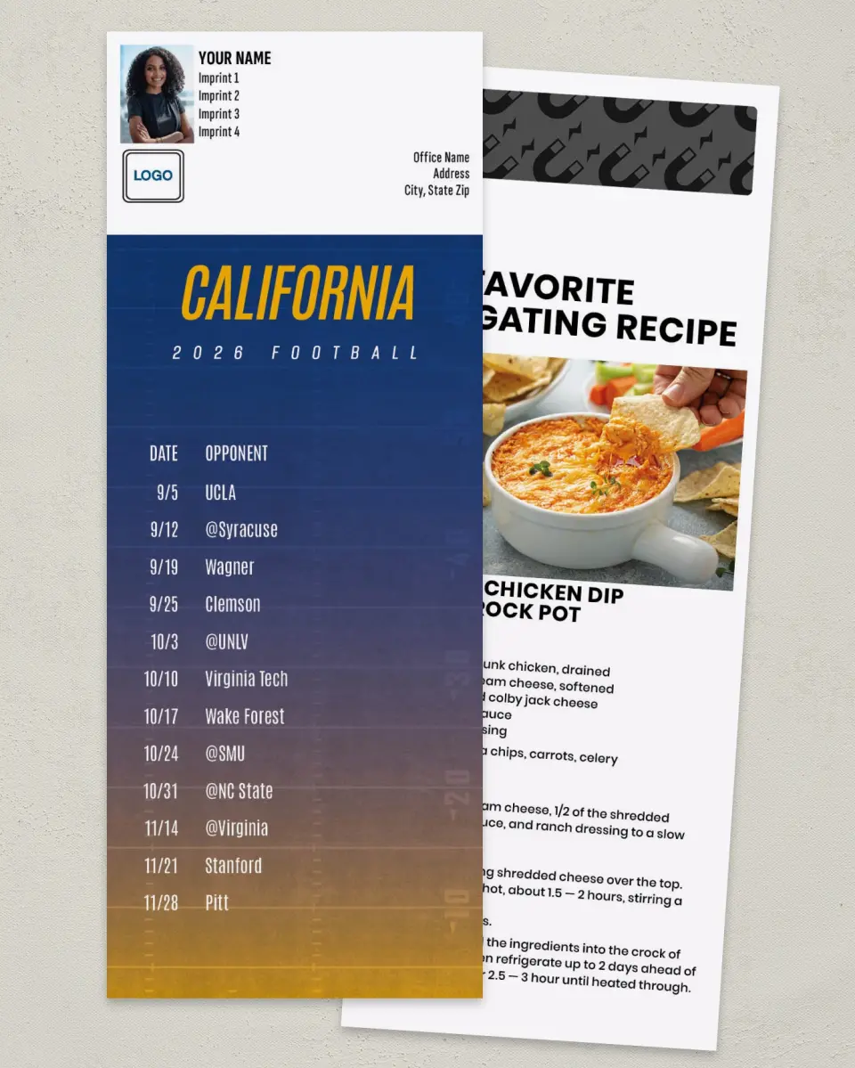 This is a 3½" x 9" Football Schedule Magnet called California Golden Bears printed in full color