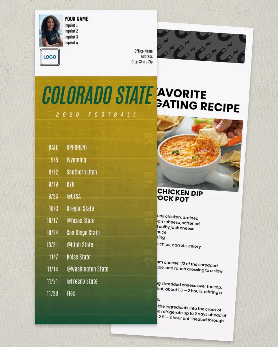 This is a 3½" x 9" Football Schedule Magnet called Colorado State Rams printed in full color