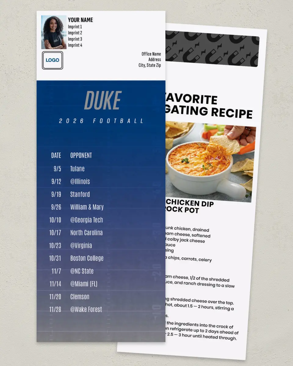 This is a 3½" x 9" Football Schedule Magnet called Duke Blue Devils printed in full color