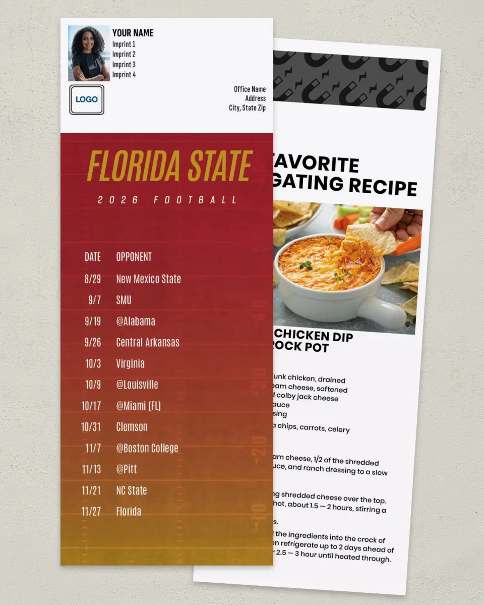 This is a 3½" x 9" Football Schedule Magnet called Florida State Seminoles printed in full color