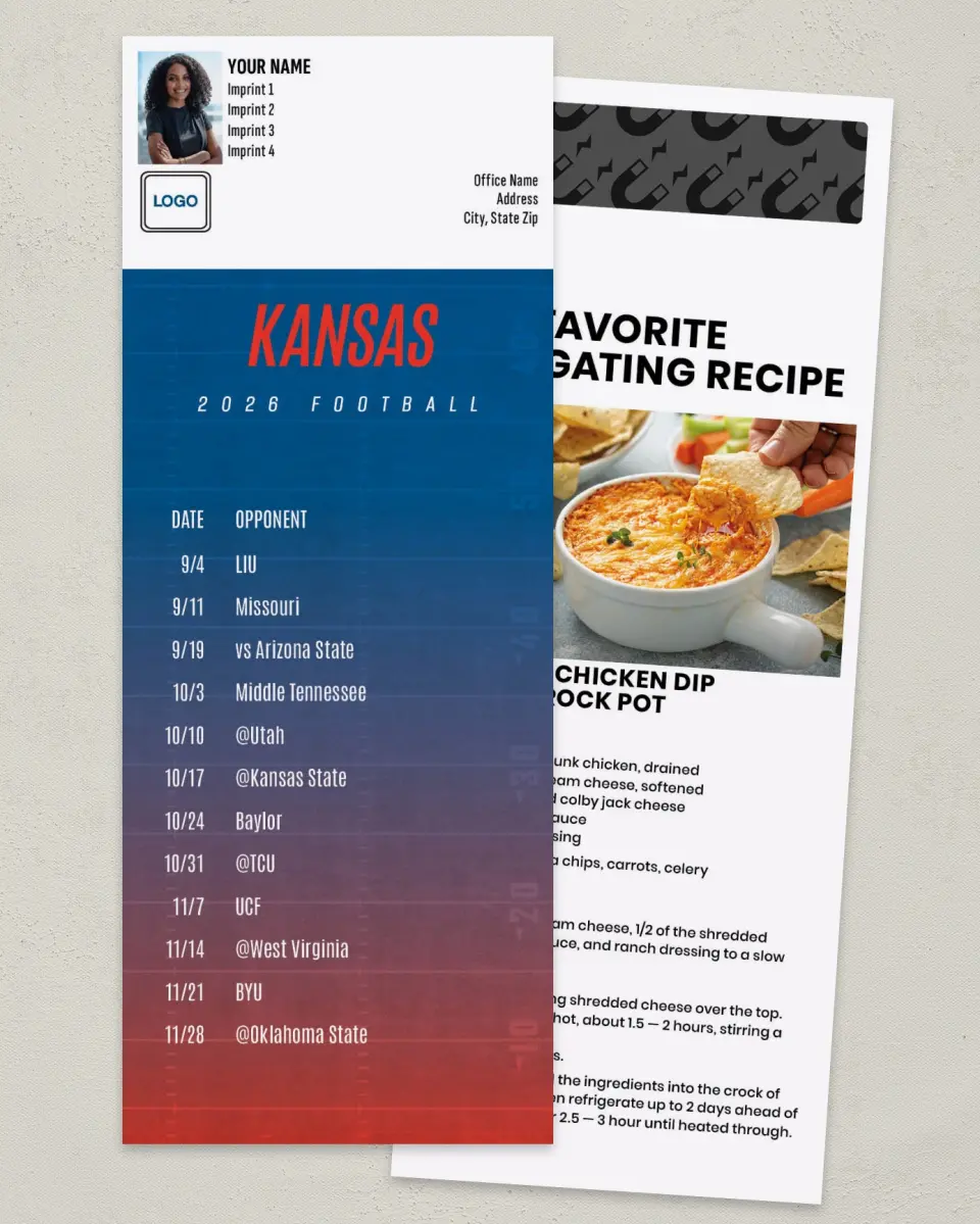 This is a 3½" x 9" Football Schedule Magnet called Kansas Jayhawks printed in full color