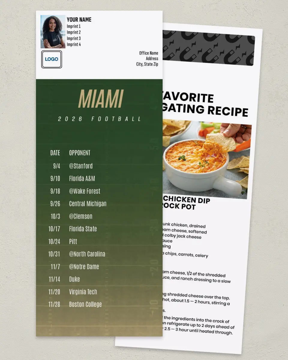 This is a 3½" x 9" Football Schedule Magnet called Miami Hurricanes printed in full color