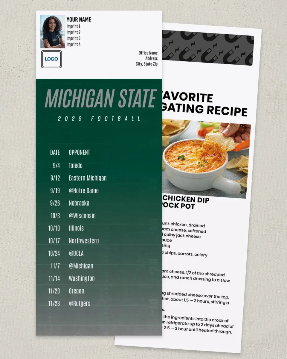 This is a 3½" x 9" Football Schedule Magnet called Michigan State Spartans printed in full color