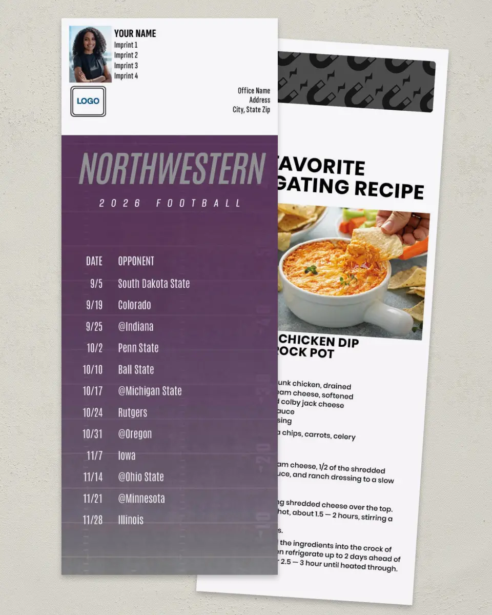 This is a 3½" x 9" Football Schedule Magnet called Northwestern Wildcats printed in full color