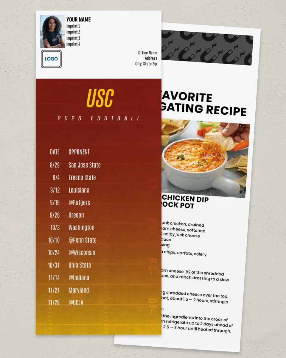 This is a 3½" x 9" Football Schedule Magnet called USC printed in full color