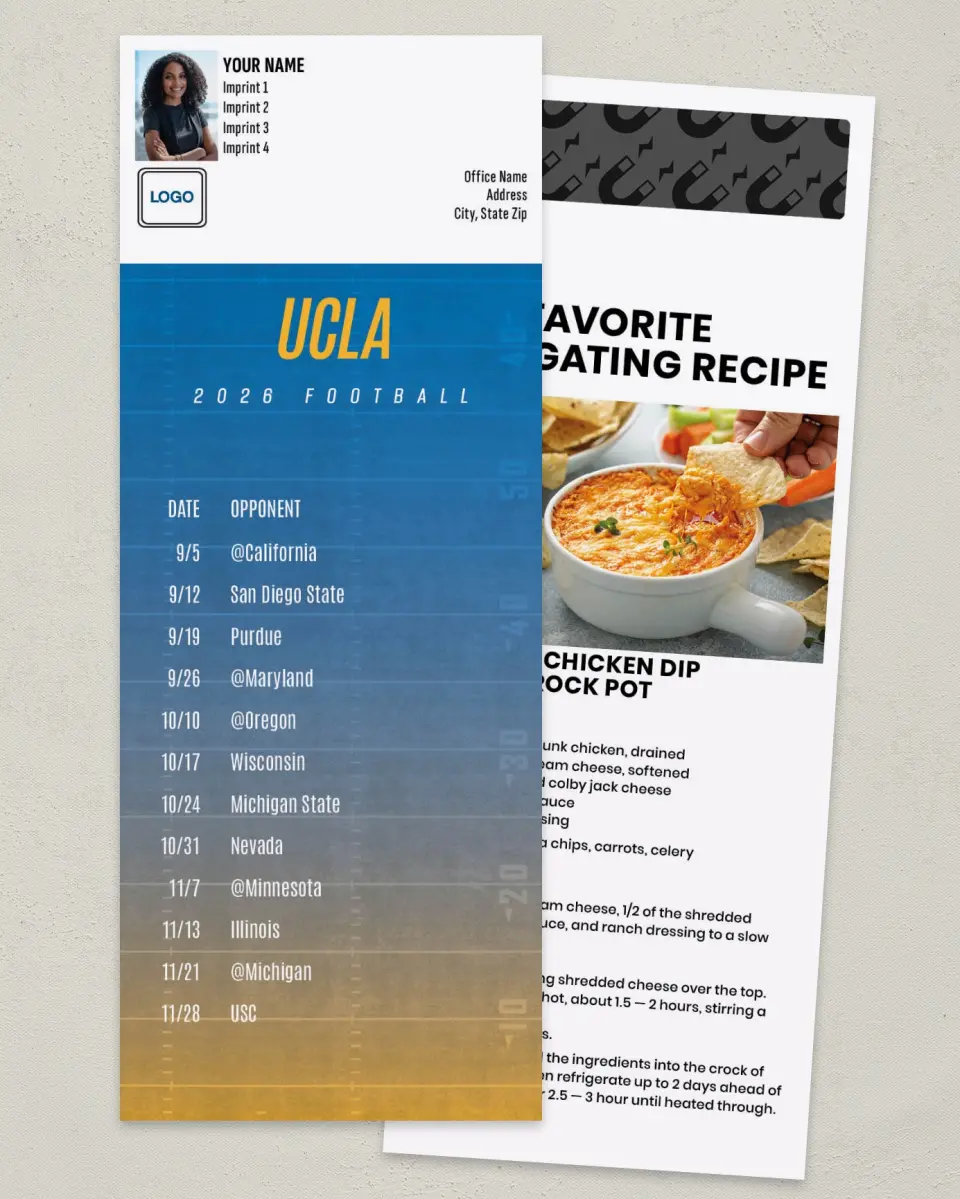 This is a 3½" x 9" Football Schedule Magnet called UCLA printed in full color