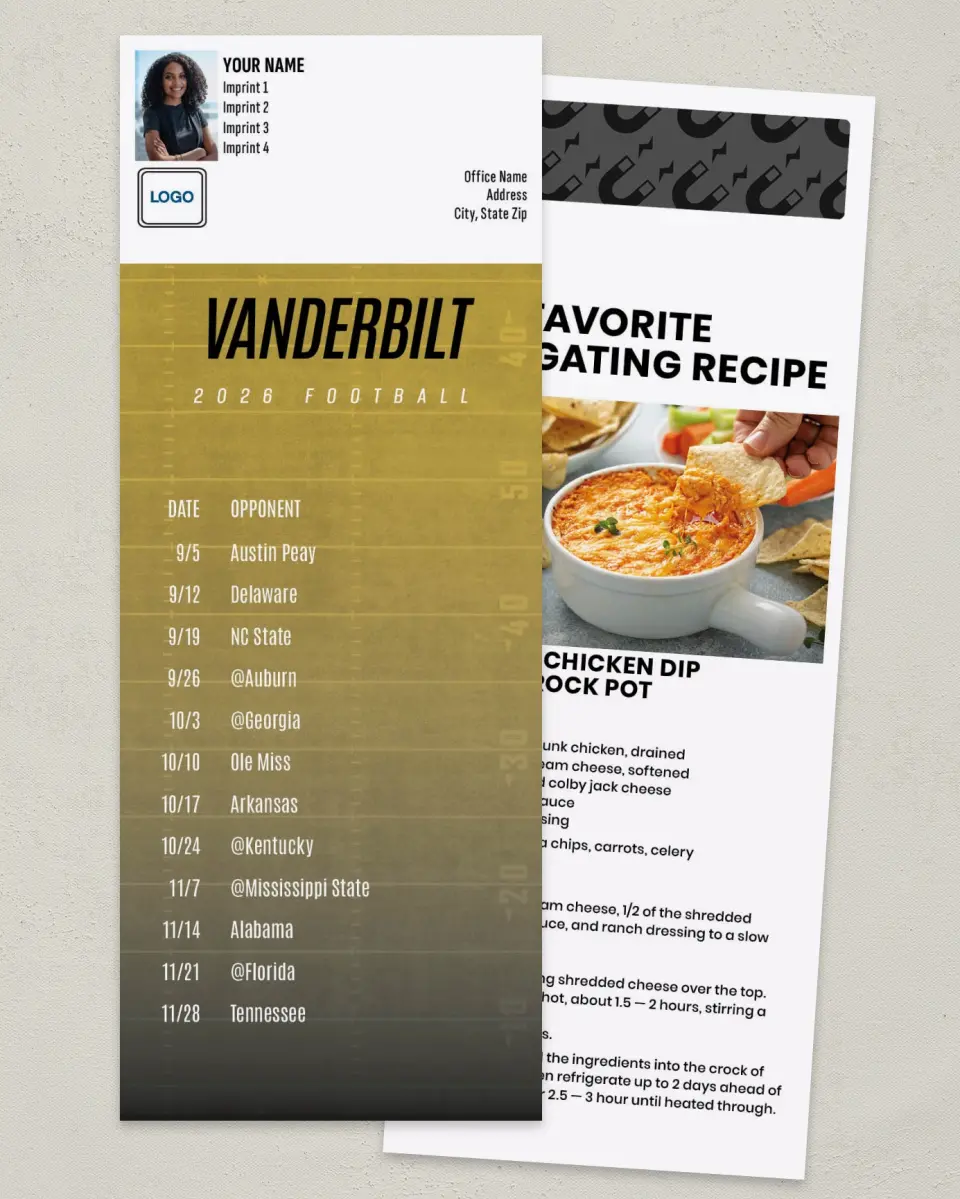 This is a 3½" x 9" Football Schedule Magnet called Vanderbilt Commodores printed in full color