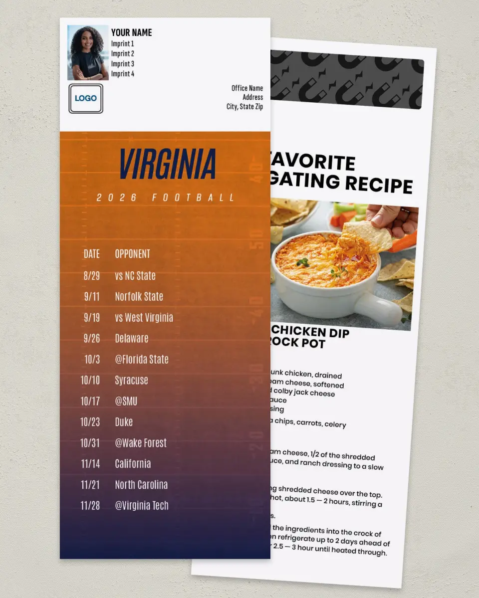 This is a 3½" x 9" Football Schedule Magnet called Virginia Cavaliers printed in full color