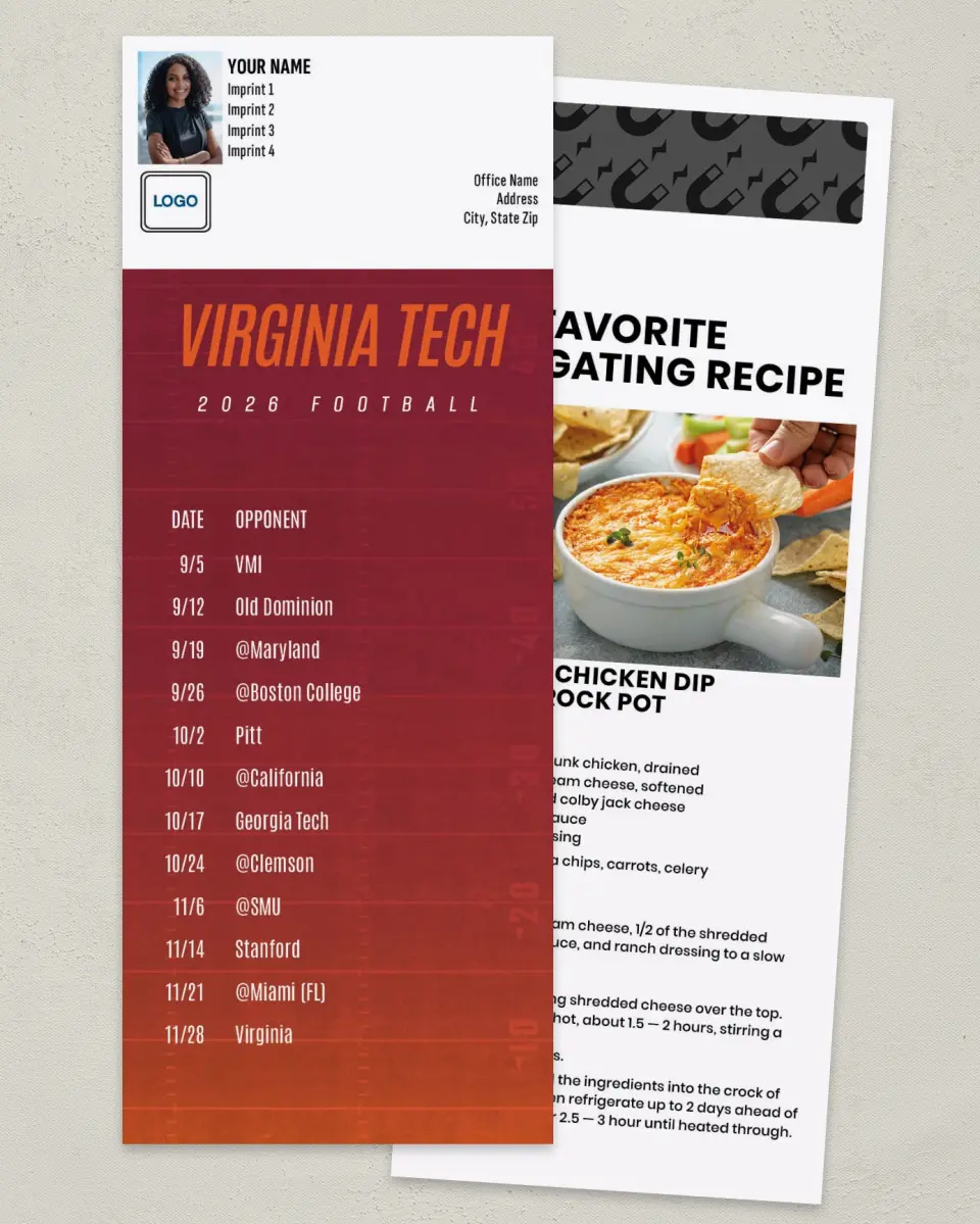This is a 3½" x 9" Football Schedule Magnet called Virginia Tech Hokies printed in full color