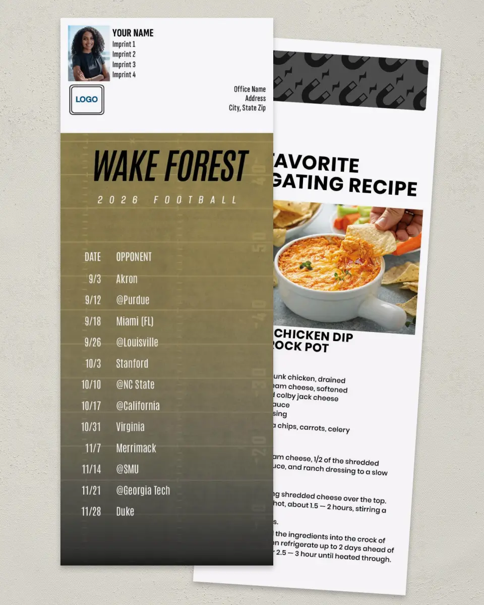 This is a 3½" x 9" Football Schedule Magnet called Wake Forest Demon Deacons printed in full color