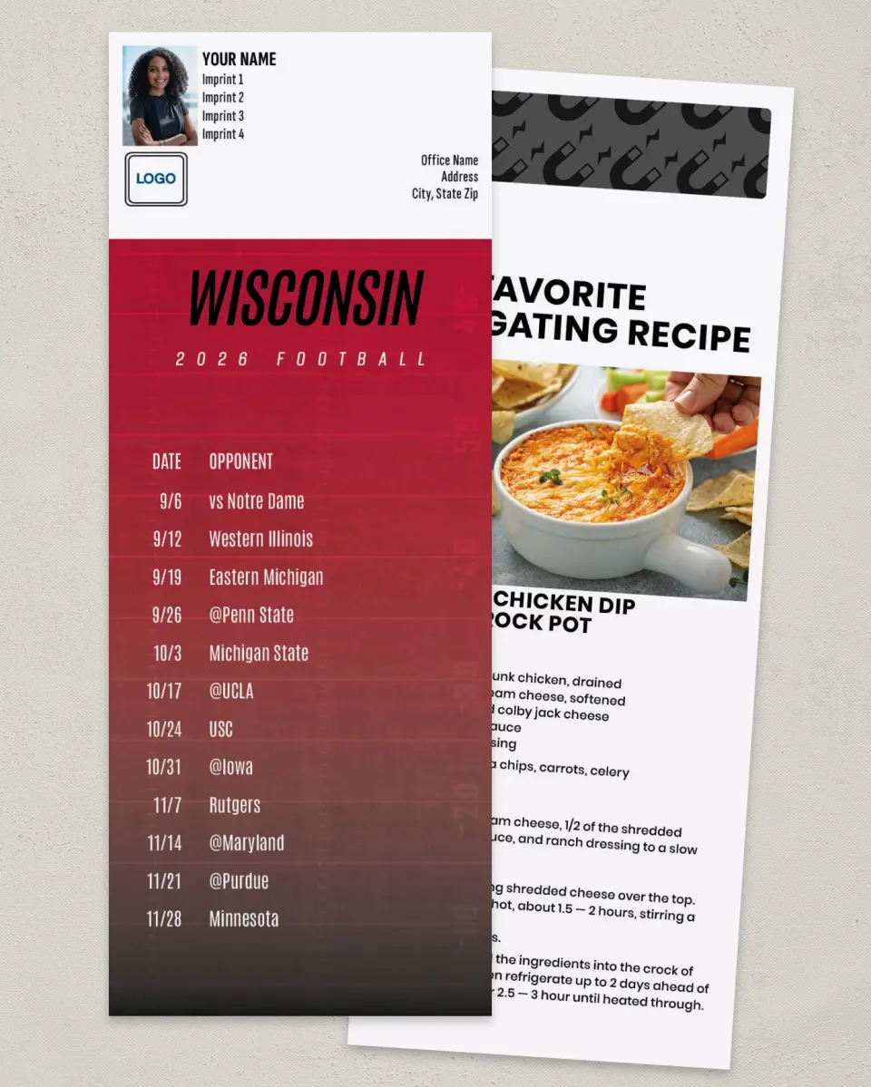 This is a 3½" x 9" Football Schedule Magnet called Wisconsin Badgers printed in full color