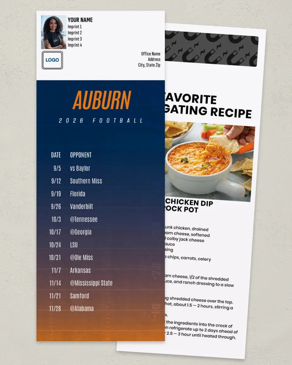 This is a 3½" x 9" Football Schedule Magnet called Auburn Tigers printed in full color
