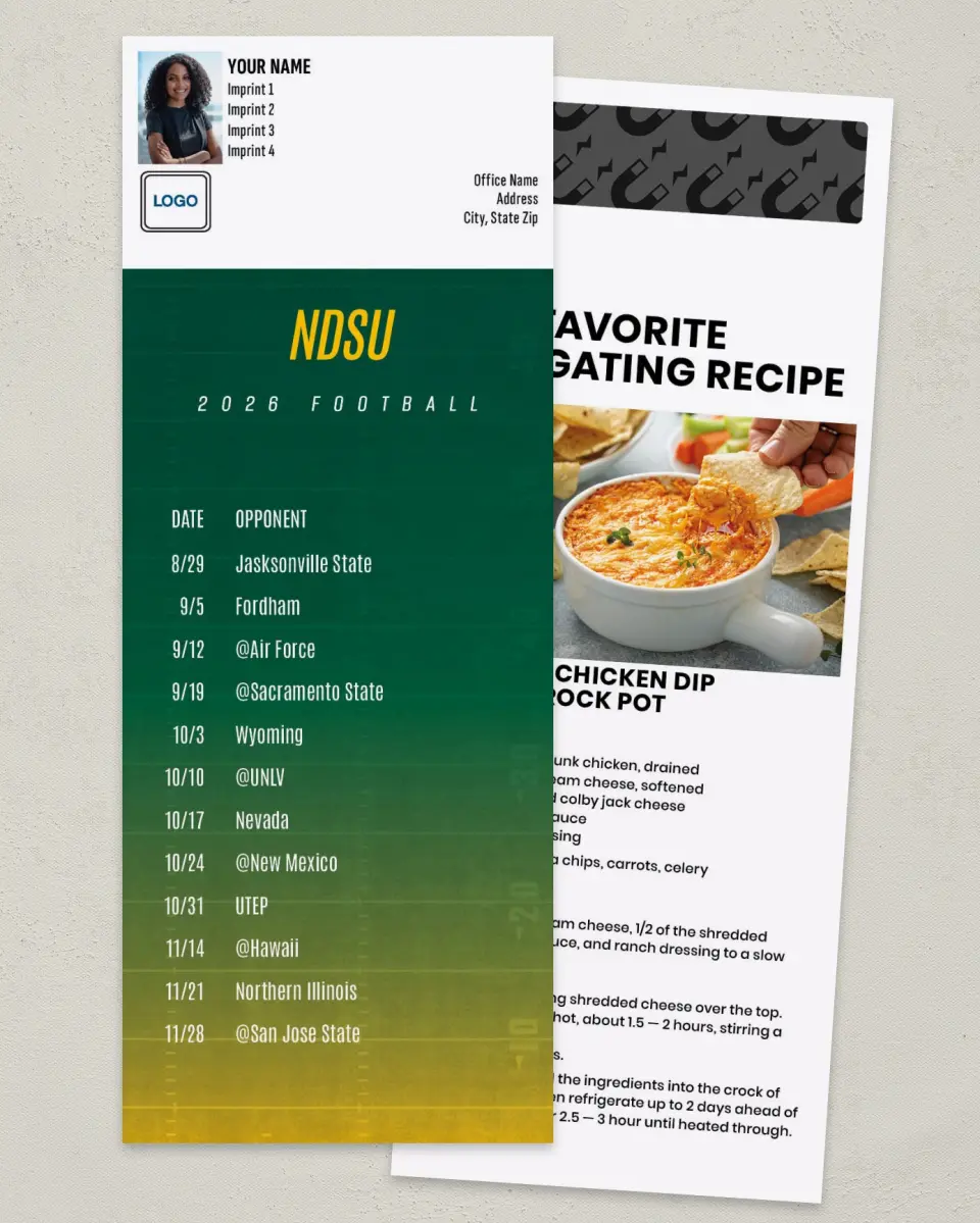 This is a 3½" x 9" Football Schedule Magnet called North Dakota State Bison printed in full color