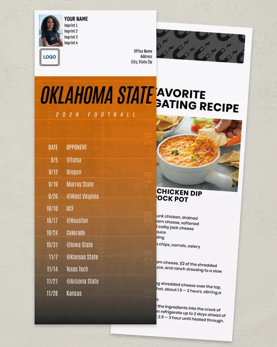 This is a 3½" x 9" Football Schedule Magnet called Oklahoma State Cowboys printed in full color