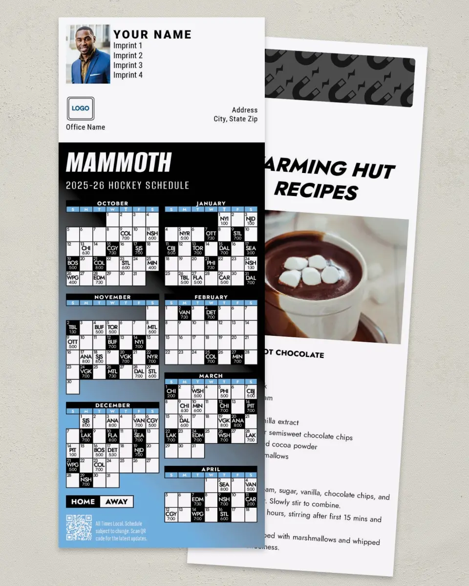 This is a 3½" x 9" Hockey Schedule MagnetCard called Utah Mammoth printed in full color