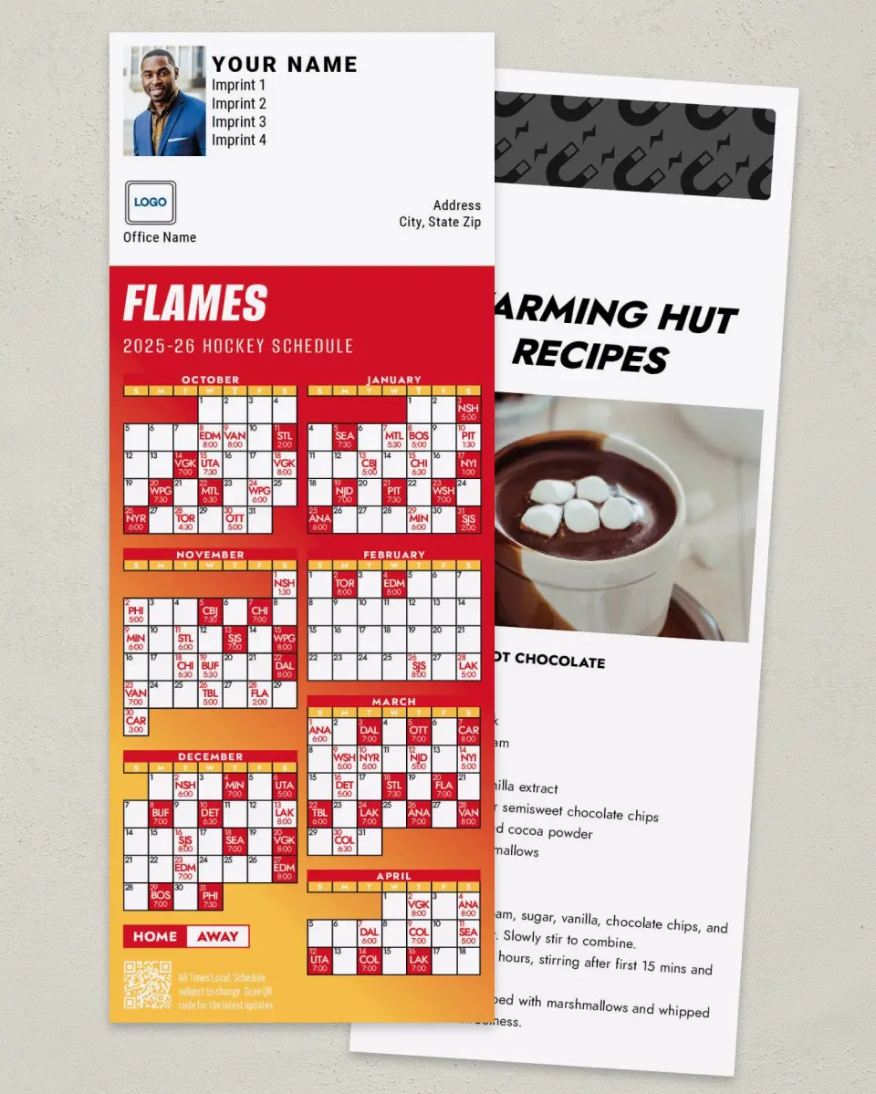 This is a 3½" x 9" Hockey Schedule MagnetCard called Calgary Flames printed in full color