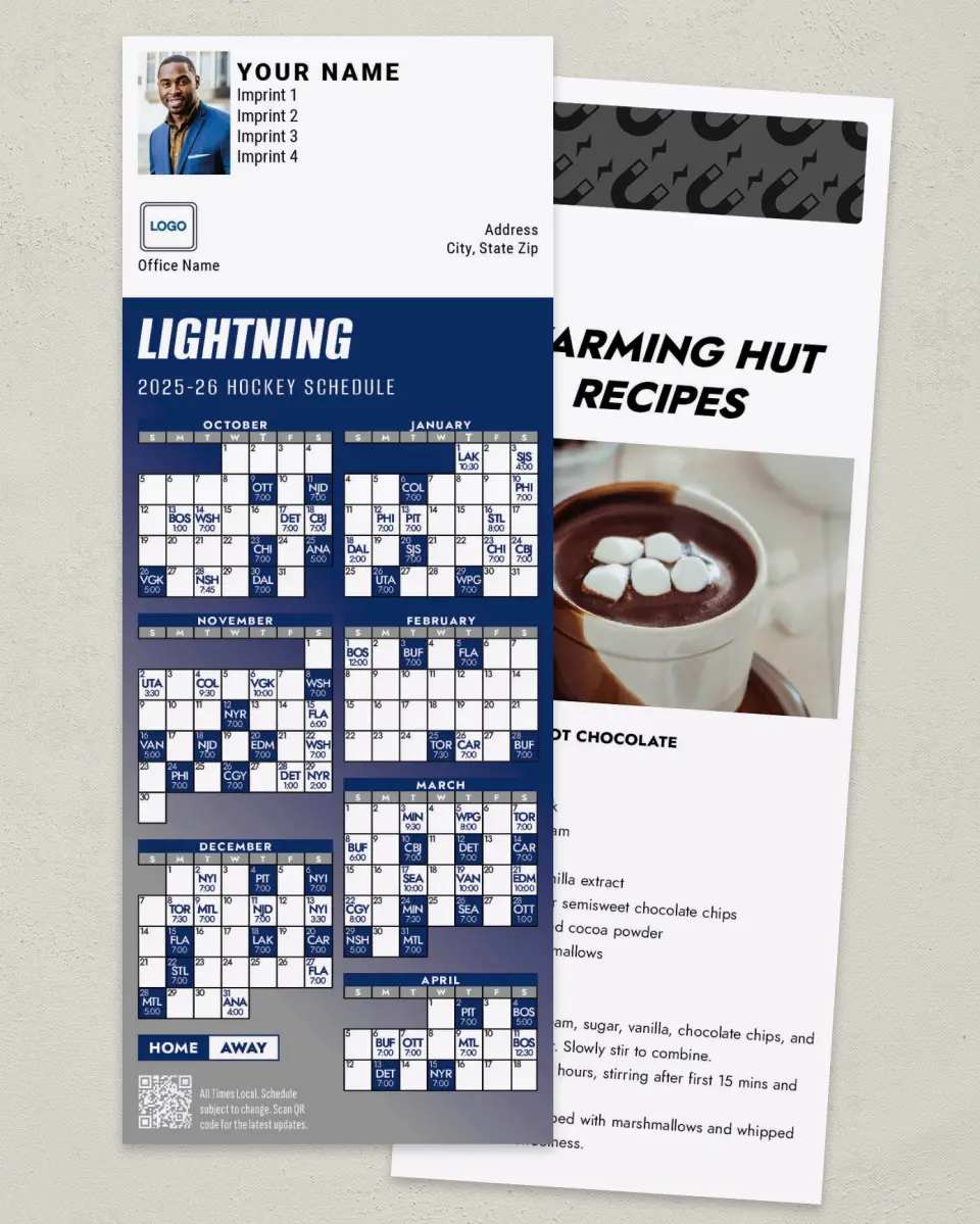 This is a 3½" x 9" Hockey Schedule MagnetCard called Tampa Bay Lightning printed in full color