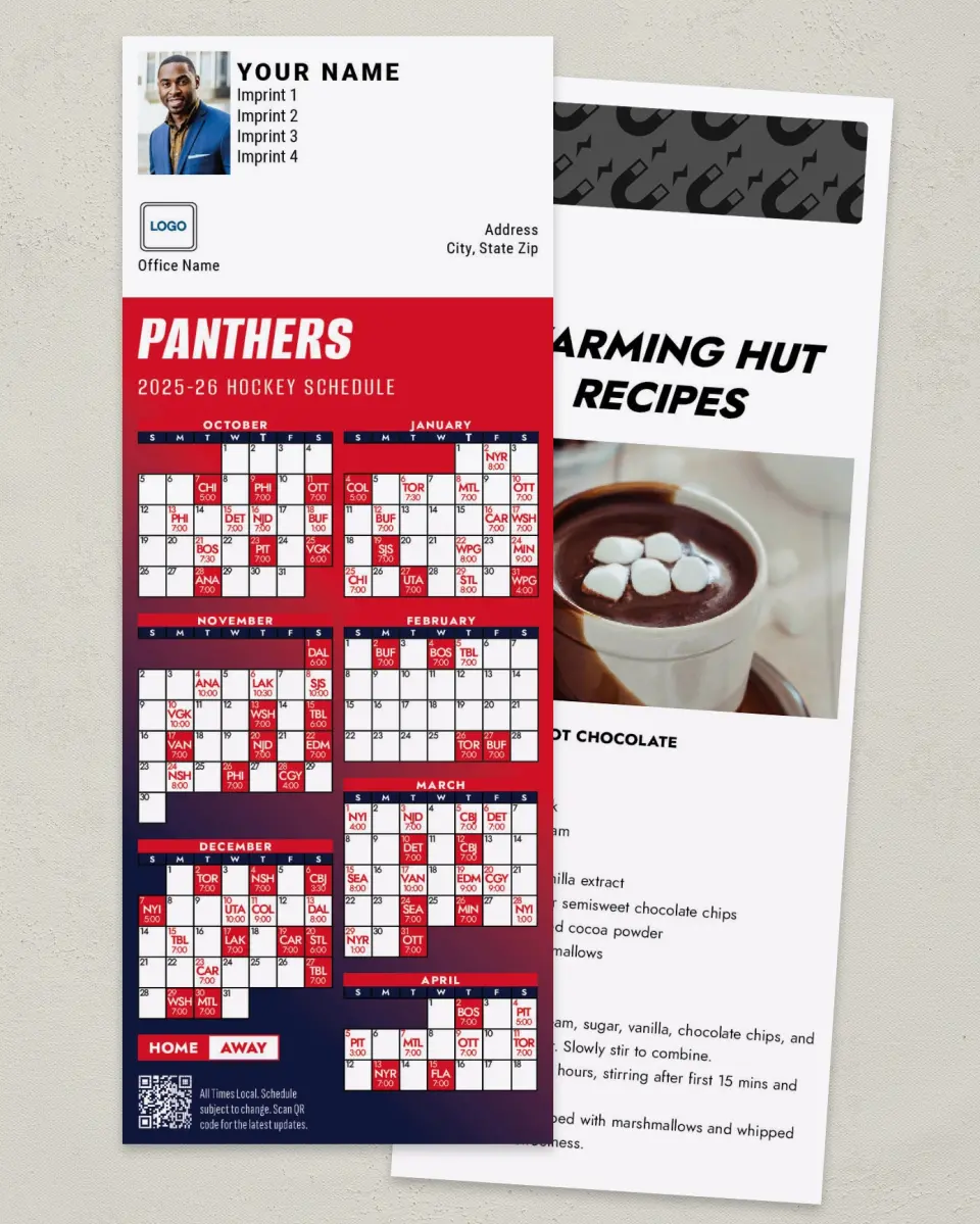 This is a 3½" x 9" Hockey Schedule MagnetCard called Florida Panthers printed in full color