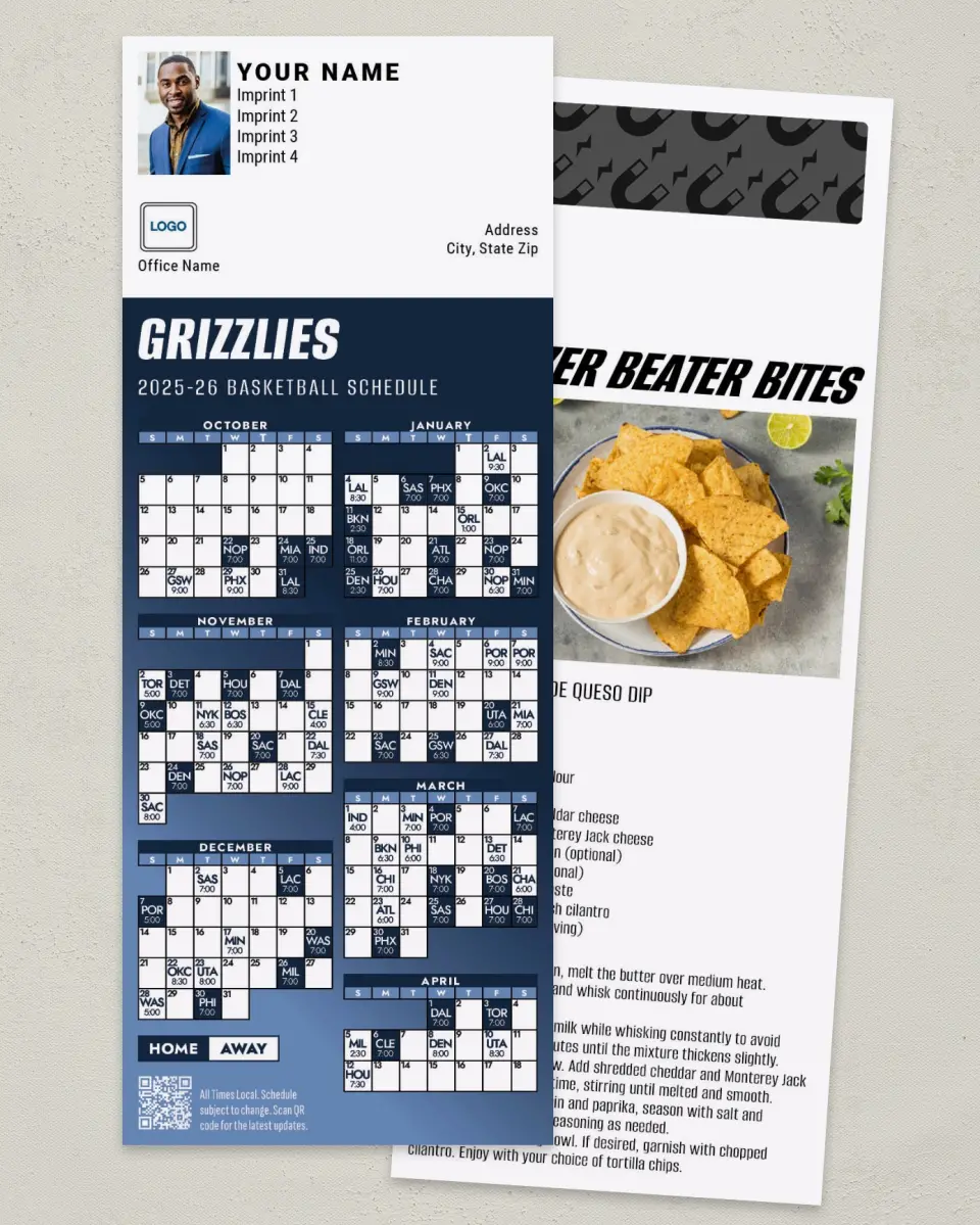 This is a 3½" x 9" Basketball Schedule MagnetCard called Memphis Grizzlies printed in full color