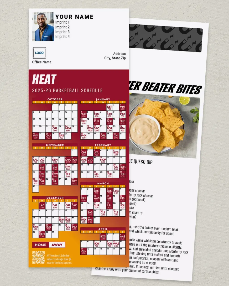 This is a 3½" x 9" Basketball Schedule MagnetCard called Miami Heat printed in full color