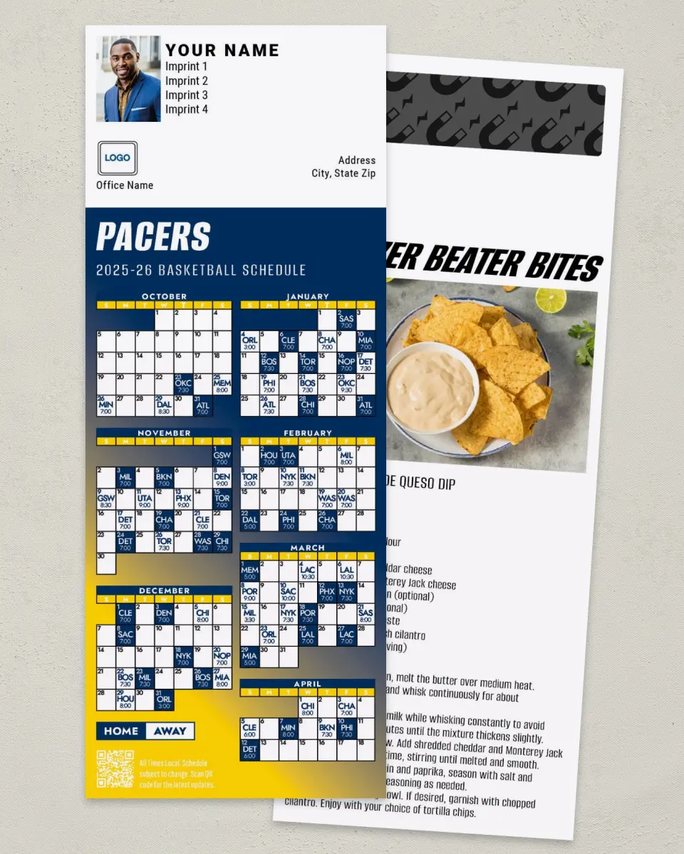 This is a 3½" x 9" Basketball Schedule MagnetCard called Indiana Pacers printed in full color