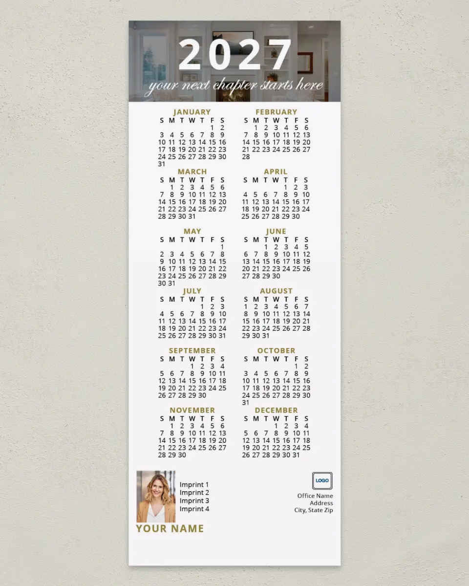 This is a 3½" x 9" Calendar MagnetCard called Modern Mantle printed in full color