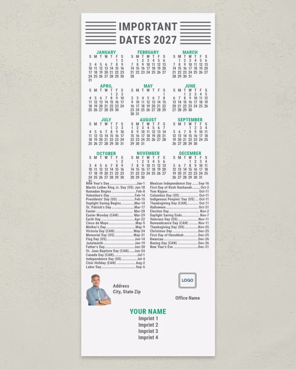 This is a 3½" x 9" Calendar MagnetCard called It's A Date printed in full color