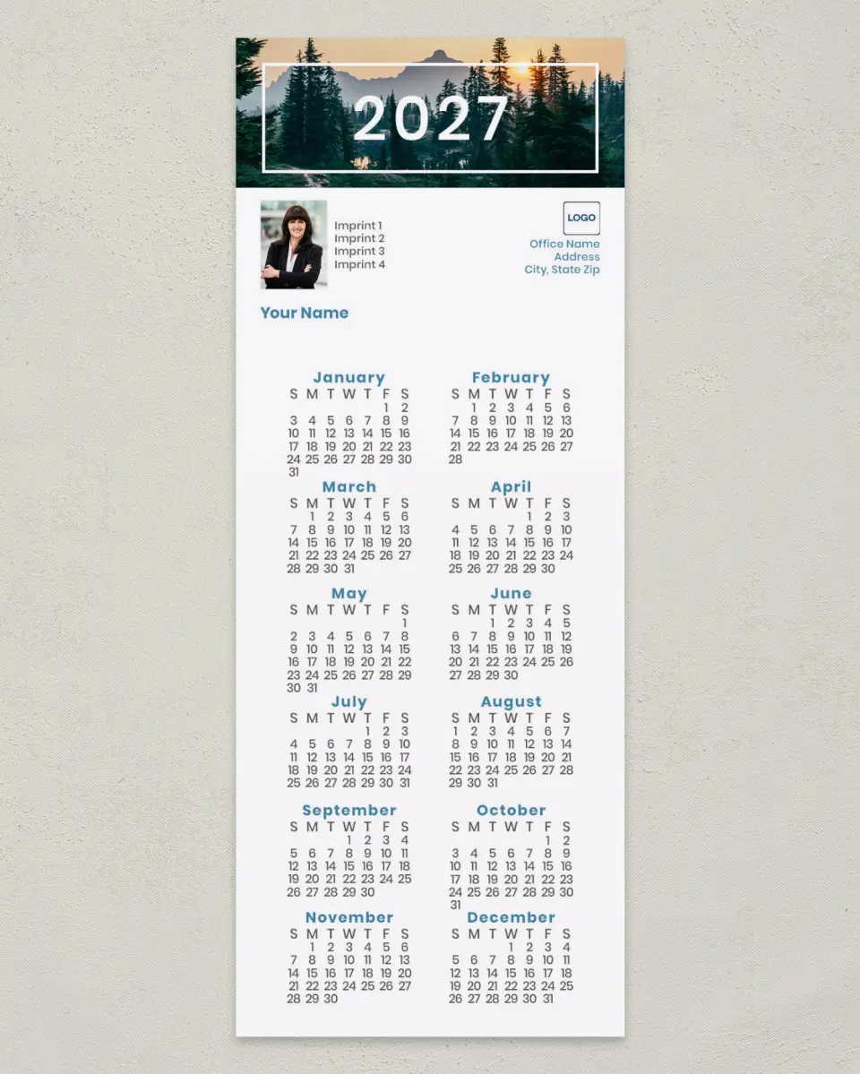 This is a 3½" x 9" Calendar MagnetCard called Mountain Sunset printed in full color