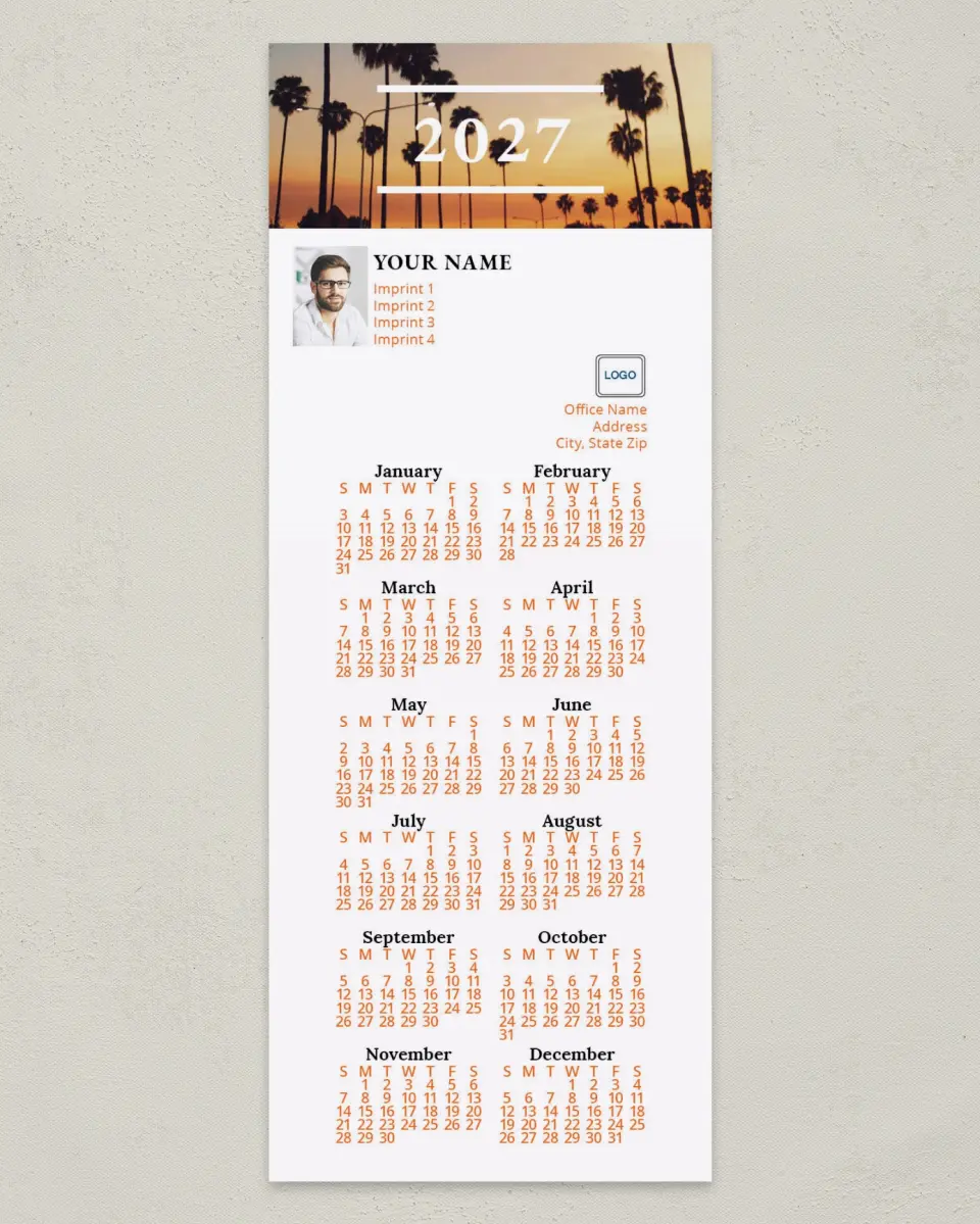 This is a 3½" x 9" Calendar MagnetCard called Sunset Palm printed in full color