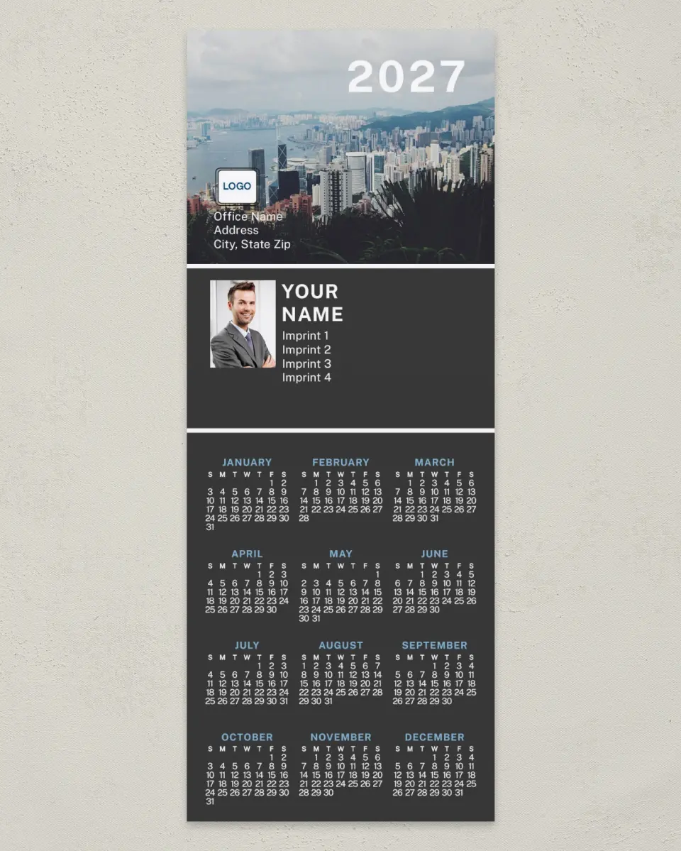 This is a 3½" x 9" Calendar MagnetCard called City Outlook printed in full color
