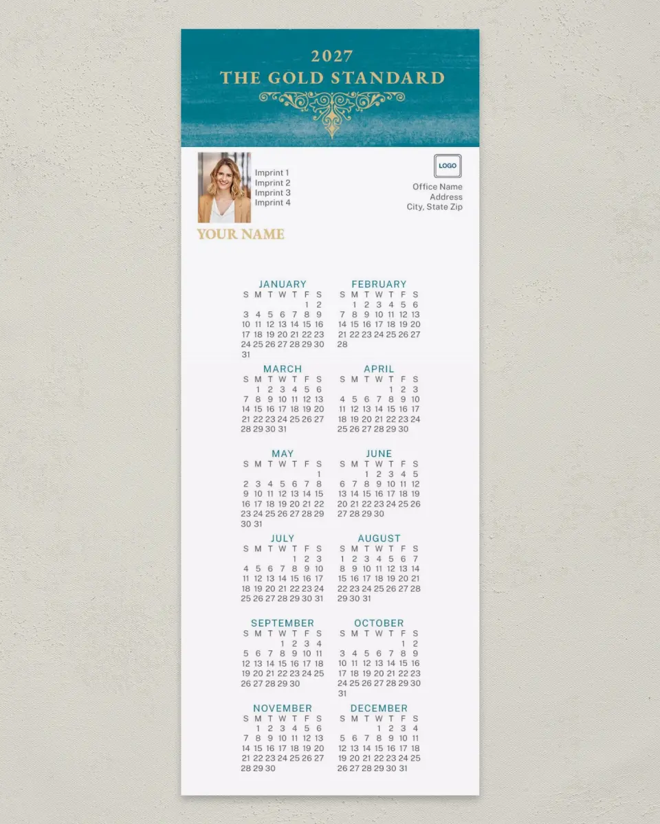 This is a 3½" x 9" Calendar MagnetCard called Ornate Filigree printed in full color