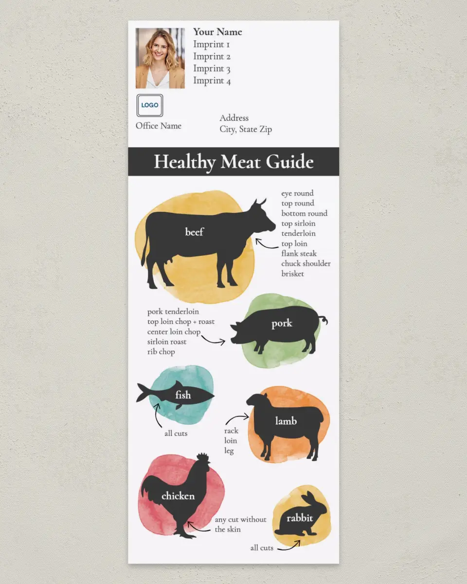 This is a 3½" x 9" Household Tip called Healthy Meat Guide printed in full color