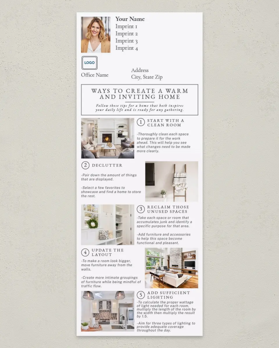 This is a 3½" x 9" Household Tip called Create a Warm & Inviting Home printed in full color
