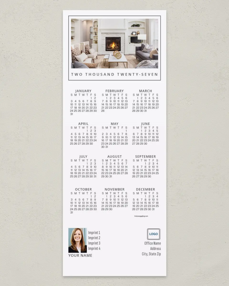This is a 3½" x 9" Calendar MagnetCard called Welcome Hearth printed in full color