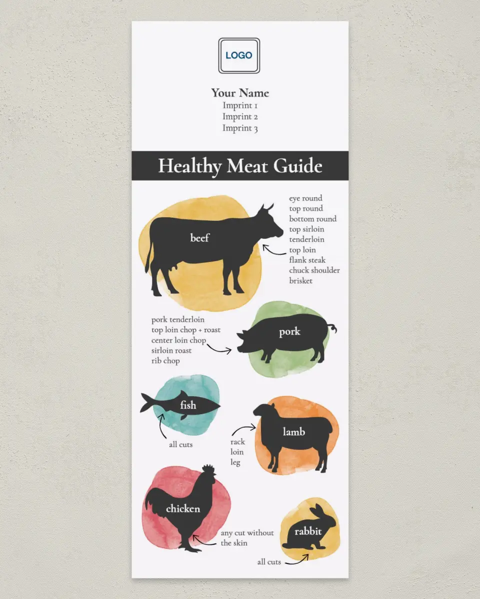 This is a 3½" x 9" Household Tip called Healthier Choices Meat Guide printed in full color