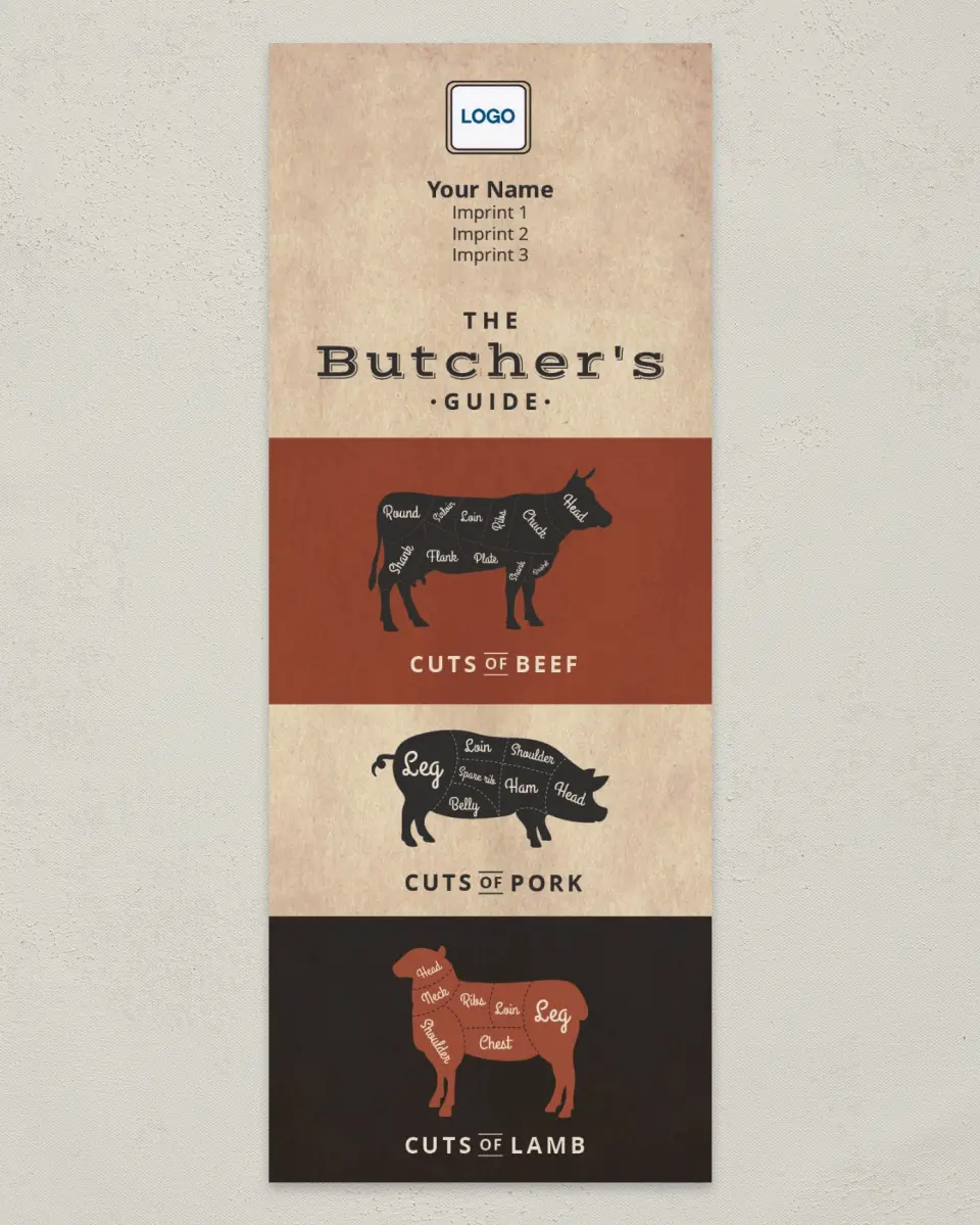 This is a 3½" x 9" Household Tip called Red Meat Butcher's Guide printed in full color