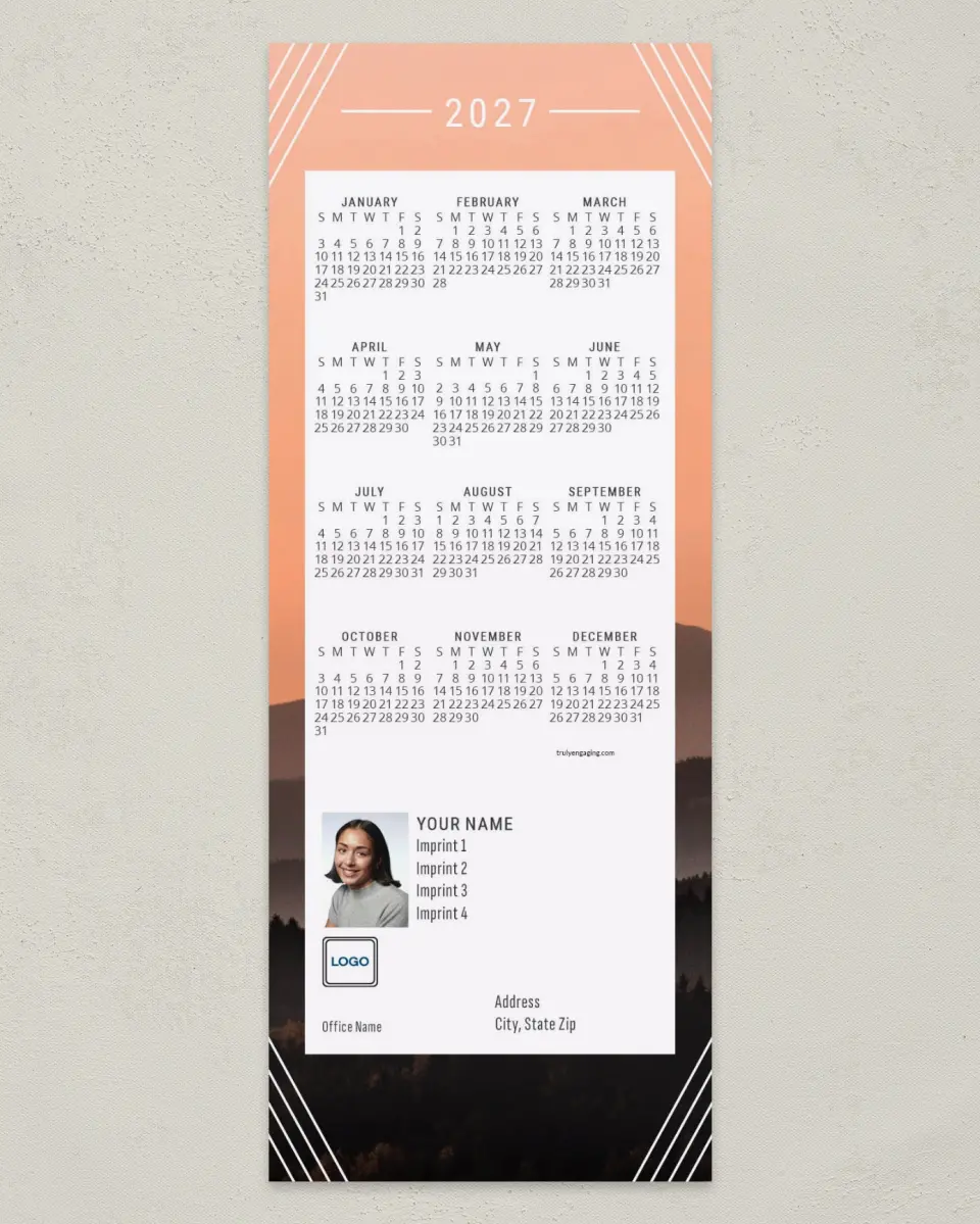 This is a 3½" x 9" Calendar MagnetCard called Bright Mountainscape printed in full color